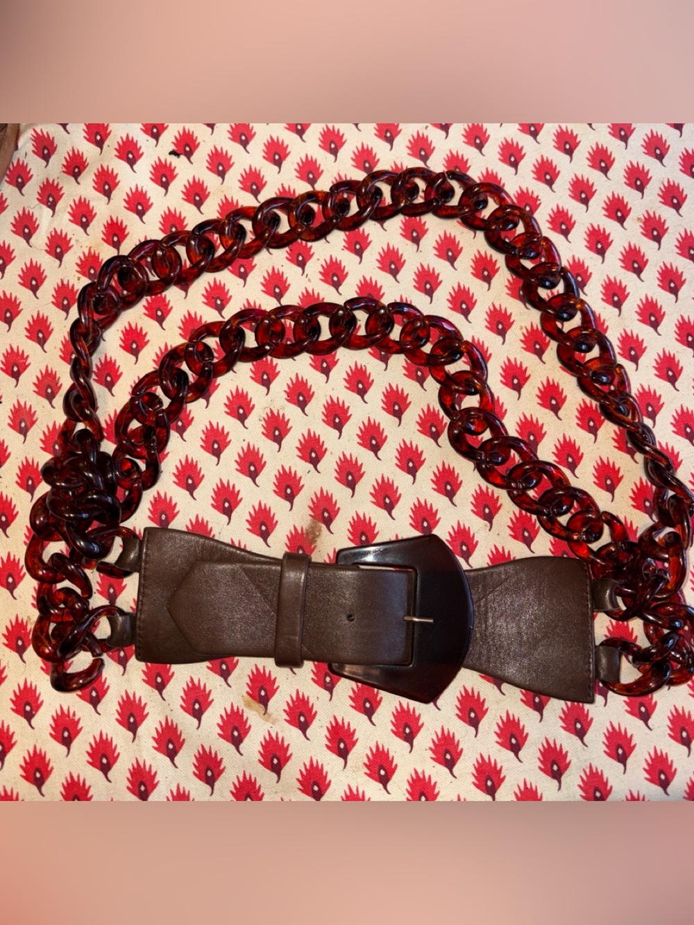 Vintage  Tortoiseshell Chain Belt with Dark Brown suede/ faux Leather Accent 36”
